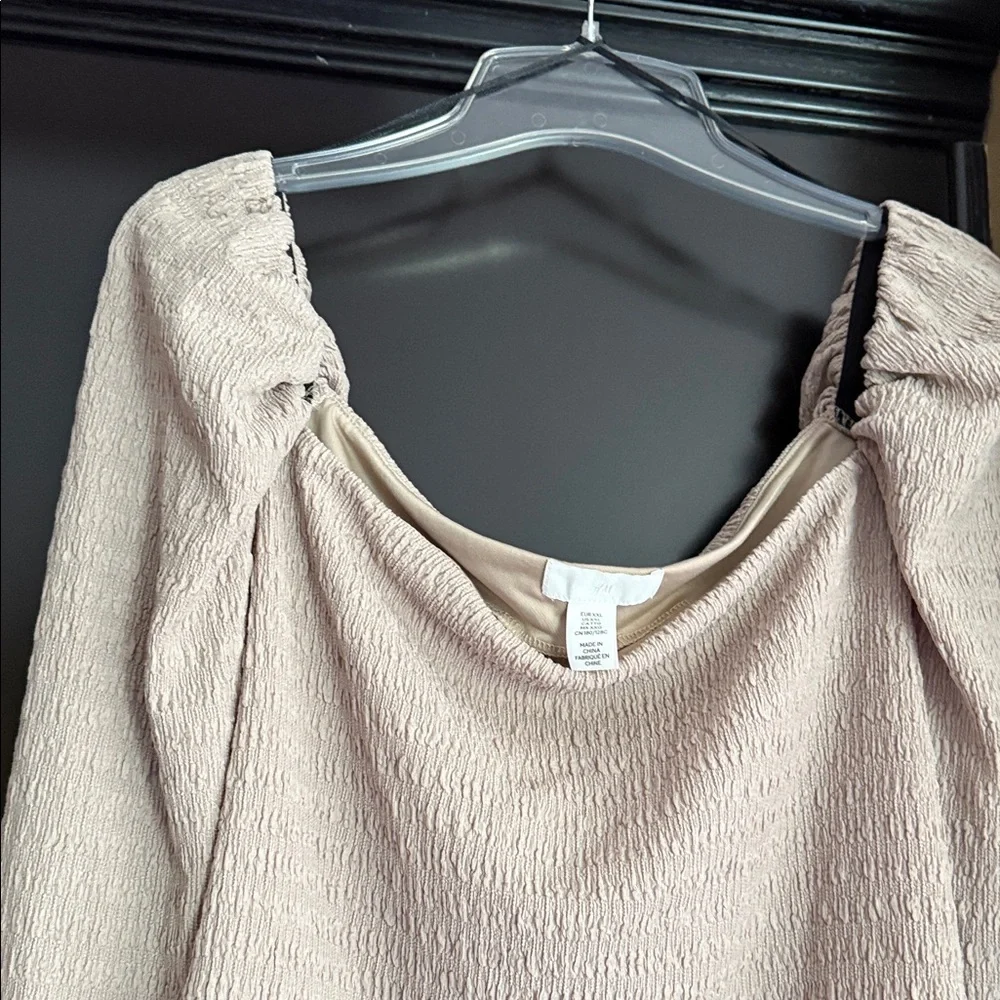 H&M Cream Textured Long Sleeve Blouse
